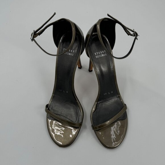 Stuart Weitzman Iconic Nudistsong Ankle Metallic Leather Strappy High Heel Sanda - Picture 2 of 10